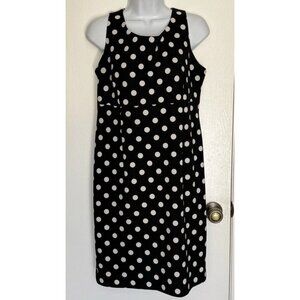 KASPER Women's Black,White Polka Dot Sleeveless A-Line Midi Dress Size 10 NWOT